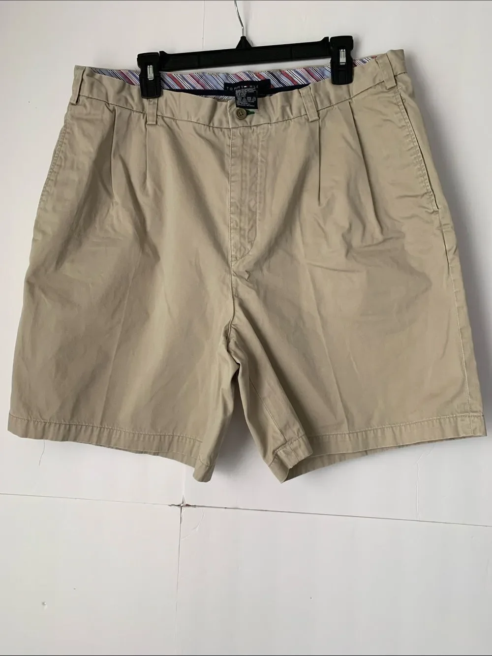Tommy Hilfiger Beige Cotton Chino Khaki Twill Pleated Casual Shorts Size 38